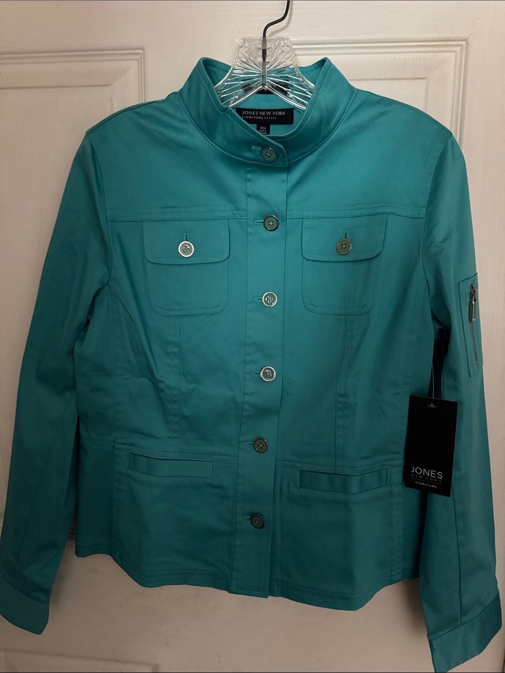 Vintage Jones New York Teal Stand-Collar Utility Jacket Size MP Brand New